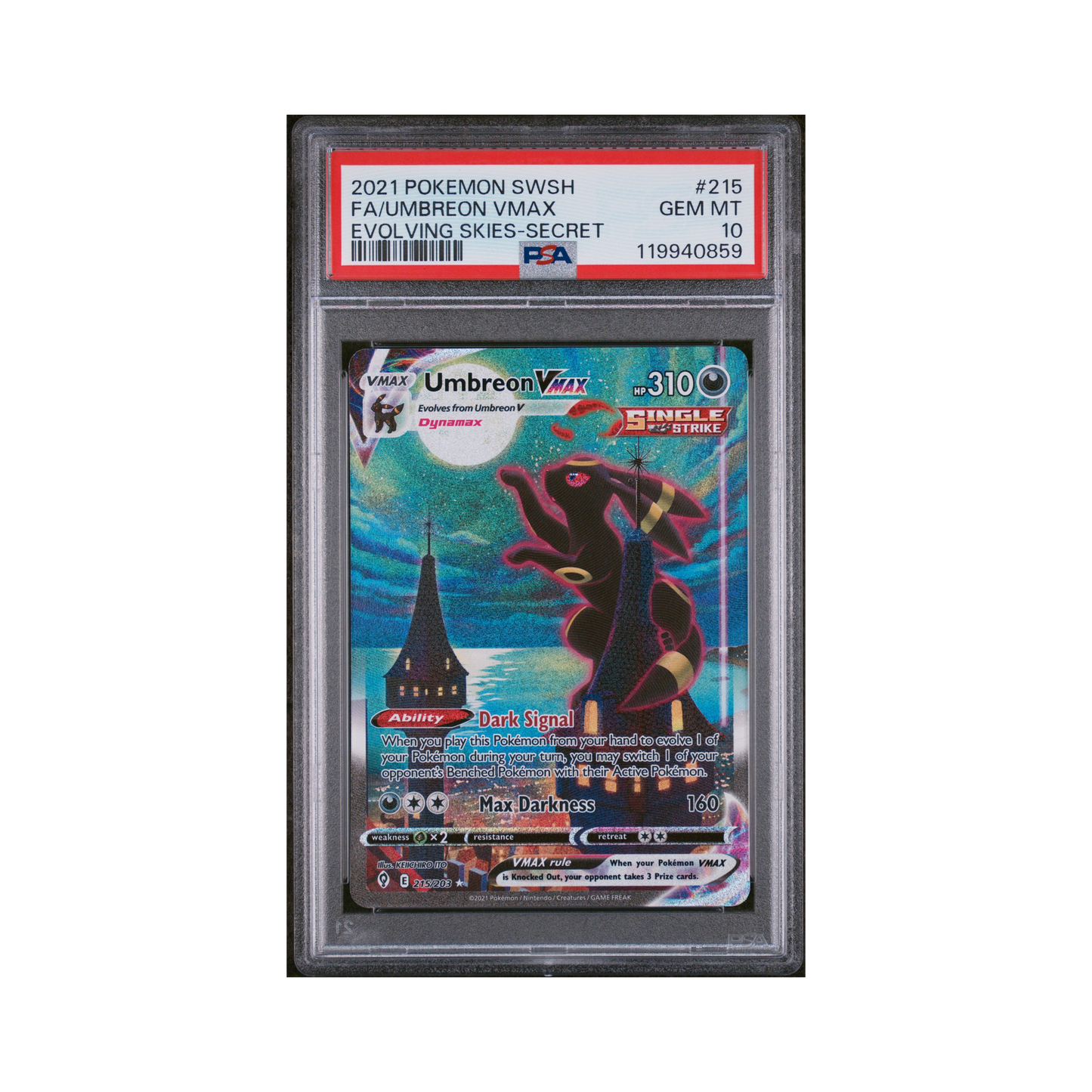 2021 Pokémon Sword & Shield Evolving Skies Umbreon VMAX #215 PSA 10