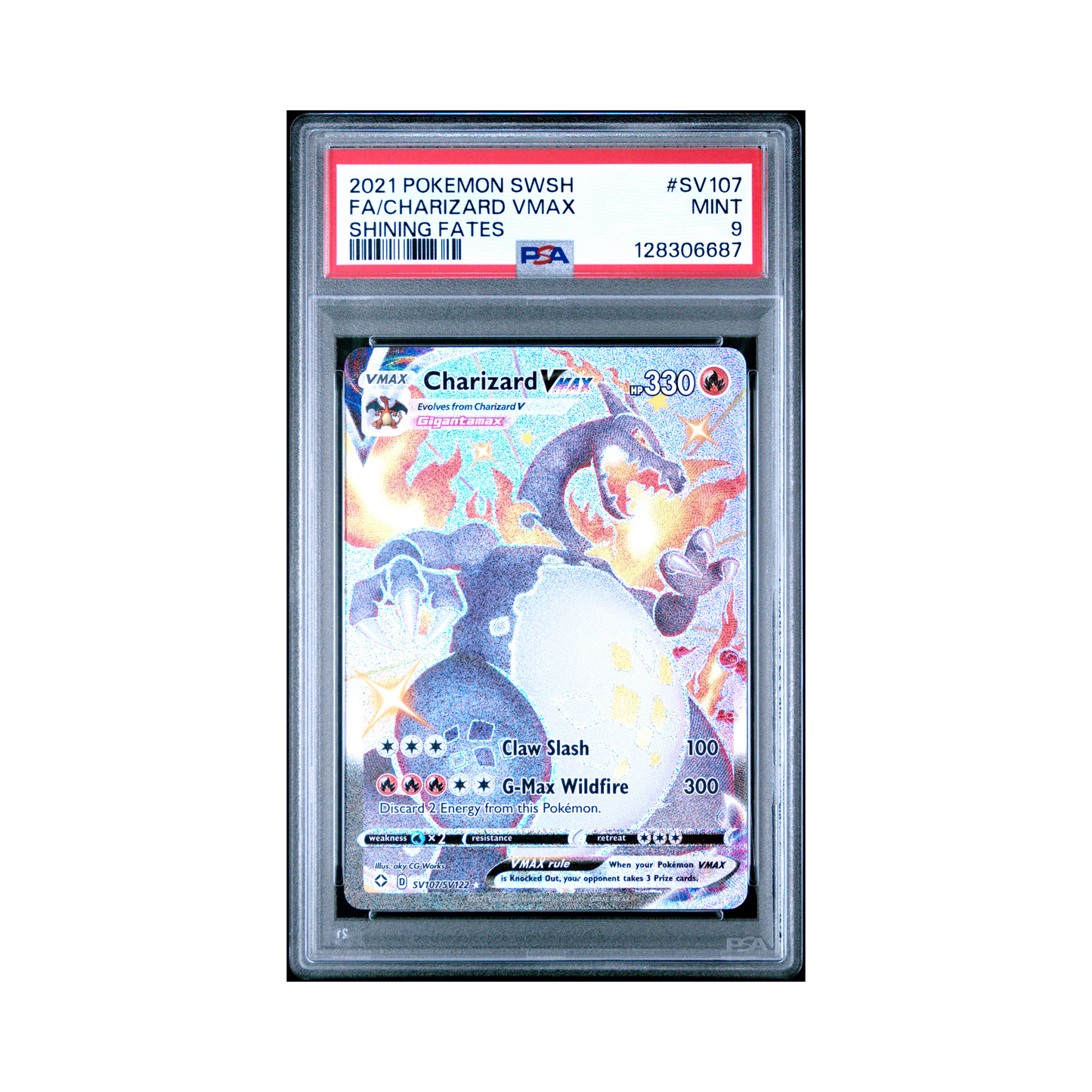 2021 Pokémon Sword & Shield Shining Fates Charizard VMAX #SV107 PSA 9