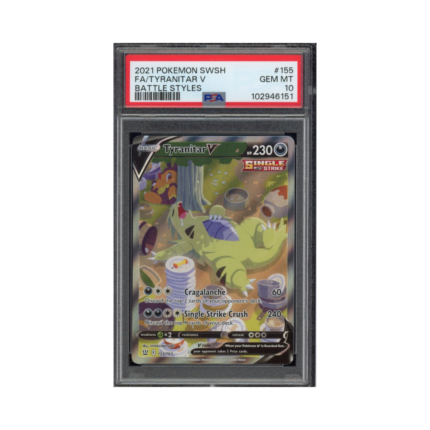 2021 Pokemon SWSH Full Art Tyranitar V #155 Battle Styles PSA 10