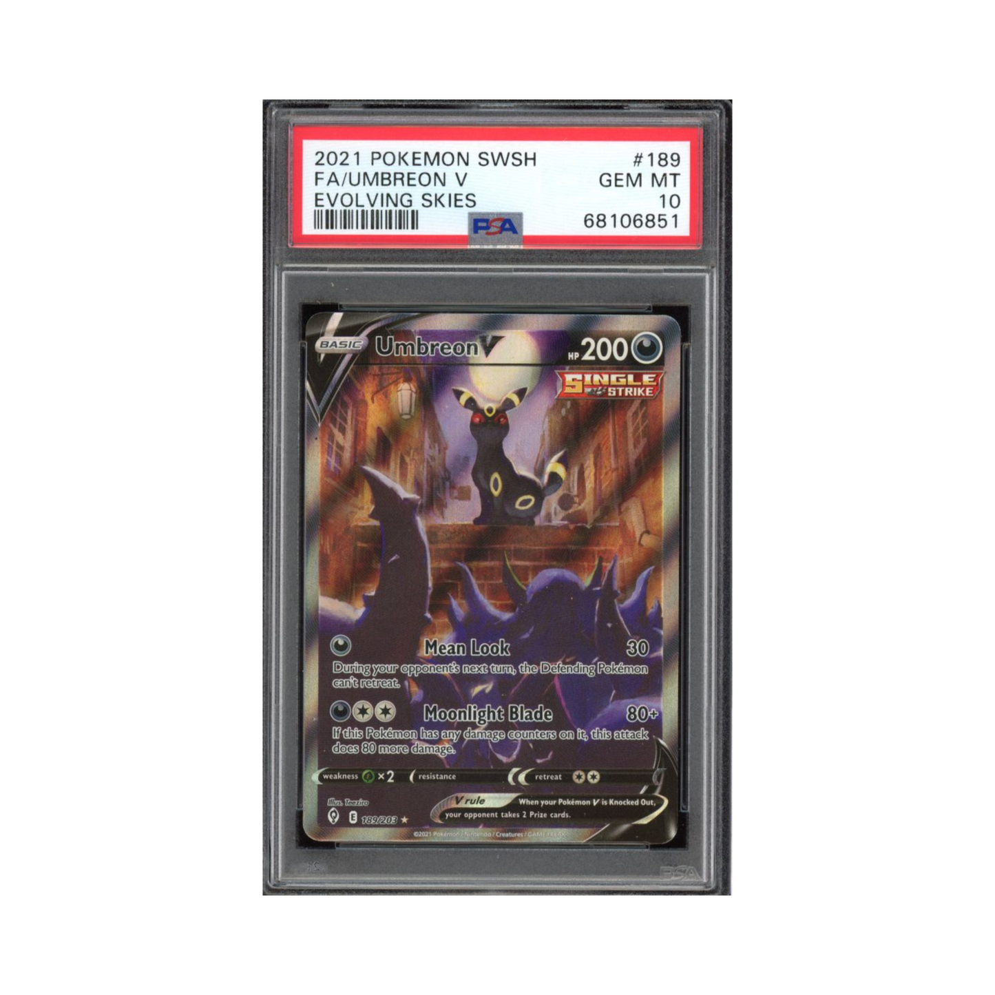 2021 Pokemon SWSH Full Art Umbreon V Evolving Skies PSA 10