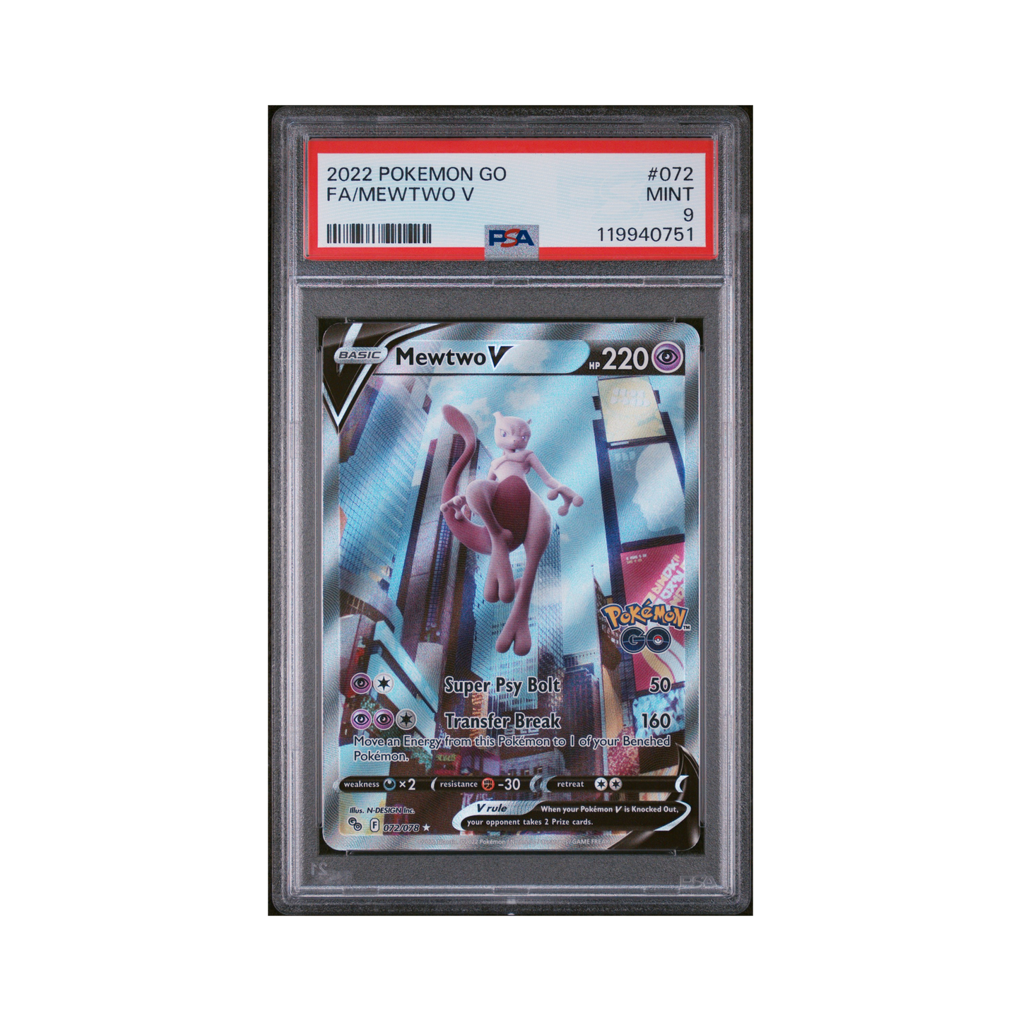 2022 Pokémon Go Mewtwo V #072 PSA 9