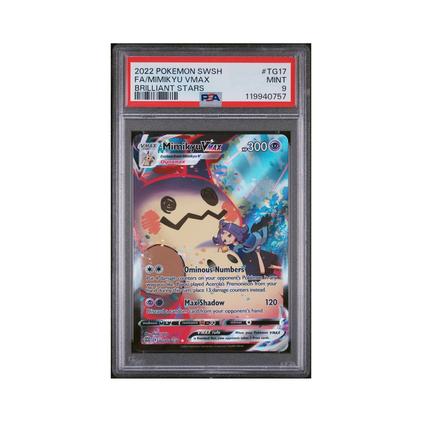 2022 Pokémon Sword & Shield Brilliant Stars Mimikyu VMAX #TG17 PSA 9