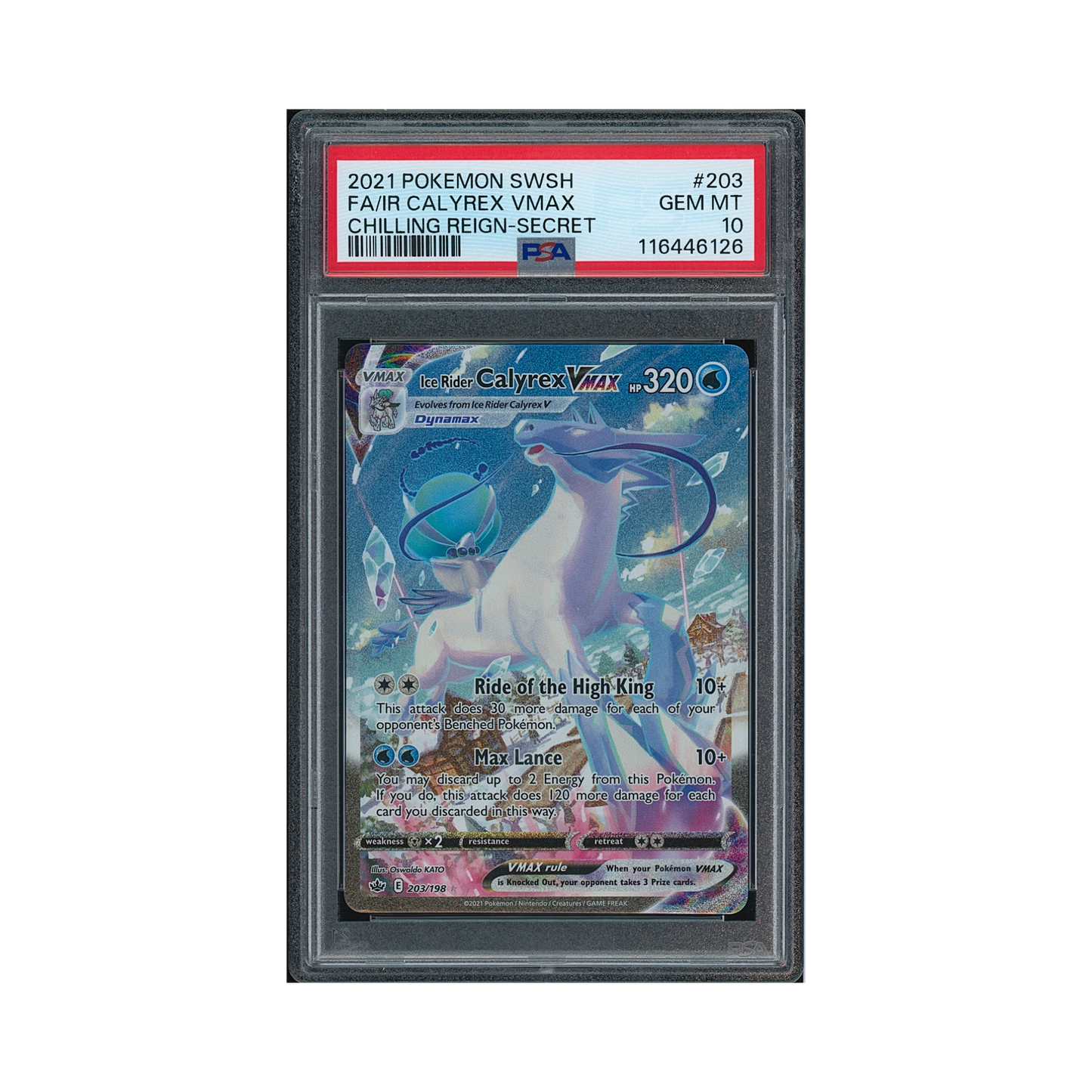 2021 Pokémon Sword & Shield Chilling Reign Ice Rider Calyrex VMAX #203 PSA 10