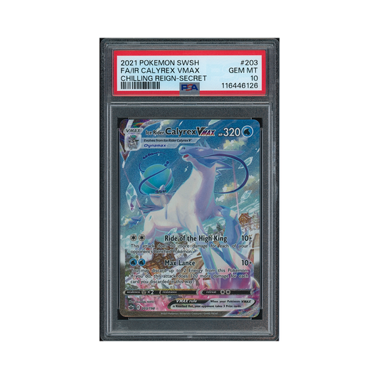 2021 Pokémon Sword & Shield Chilling Reign Ice Rider Calyrex VMAX #203 PSA 10
