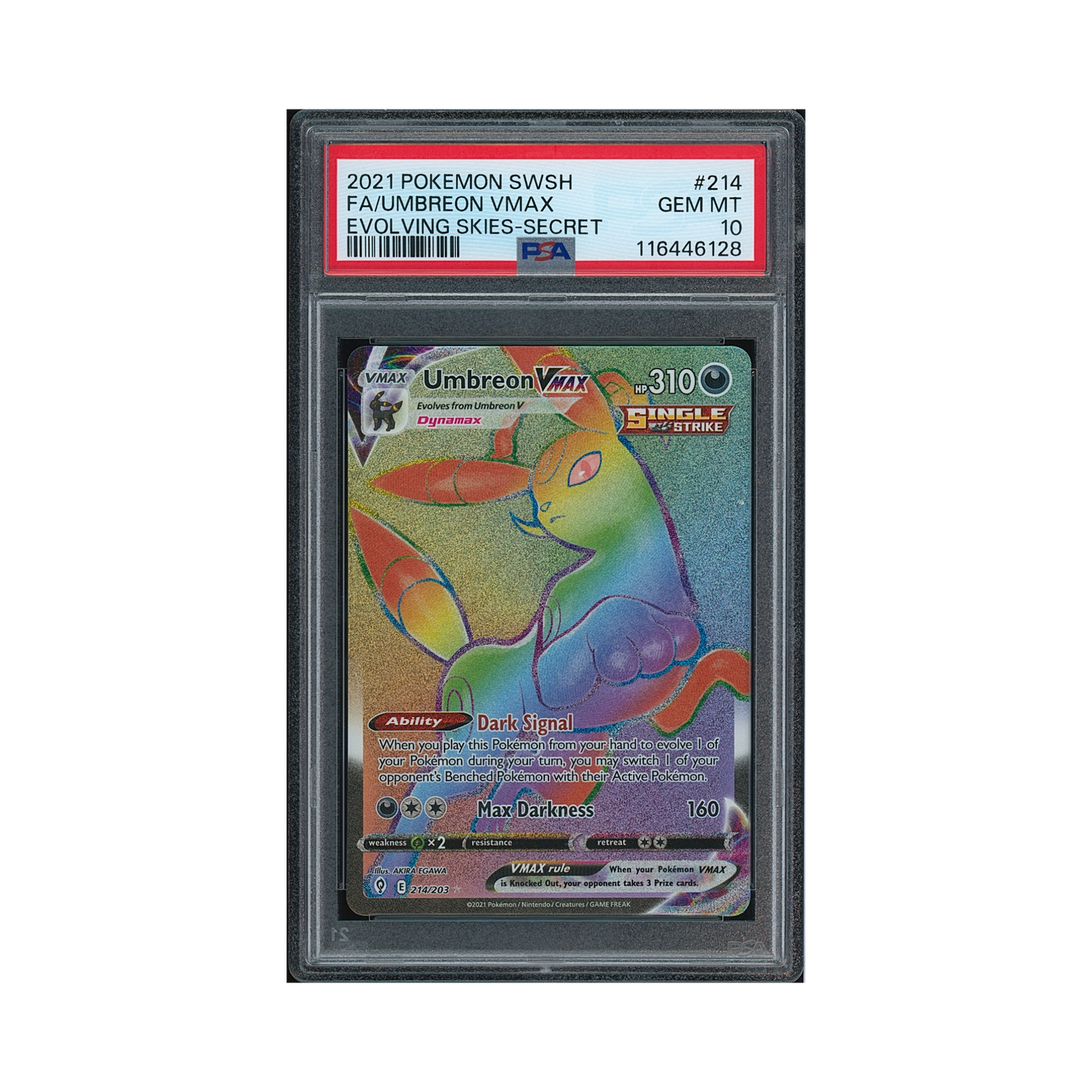 2021 Pokémon Sword & Shield Evolving Skies Secret Umbreon VMAX #214 PSA 10
