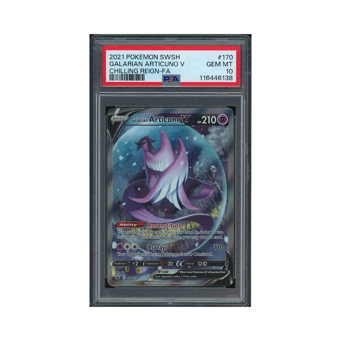2021 Pokémon Sword & Shield Chilling Reign Galarian Articuno V #170 PSA 10