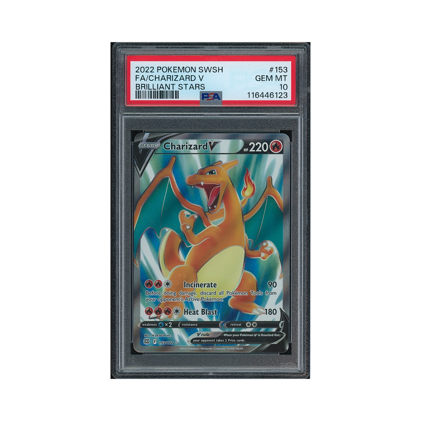 2022 Pokémon Sword & Shield Brilliant Stars Charizard V #153 PSA 10