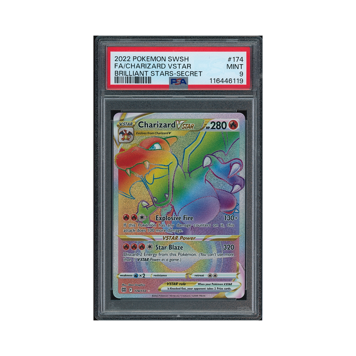 2022 Pokémon Sword & Shield Brilliant Stars Secret Charizard VSTAR #174 PSA 9
