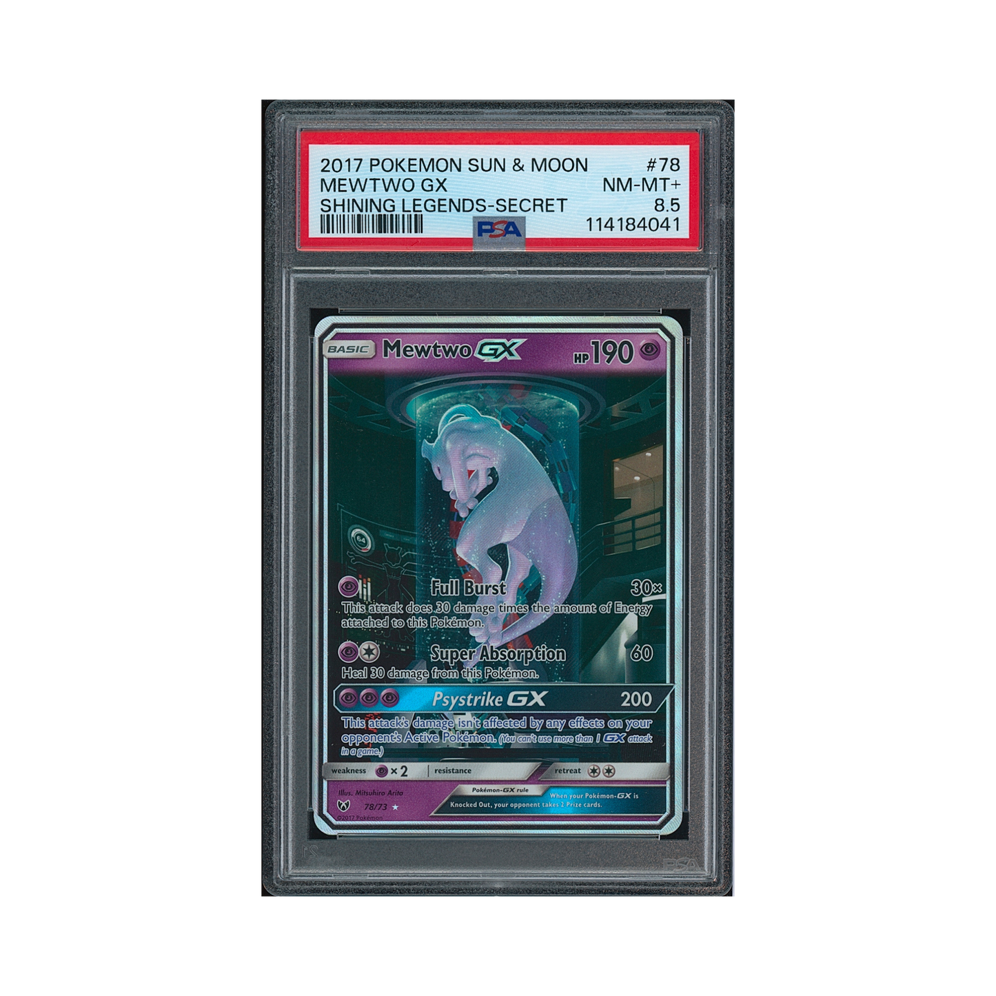 2017 Pokémon Sun & Moon Shining Legends Mewtwo GX #78 PSA 8.5