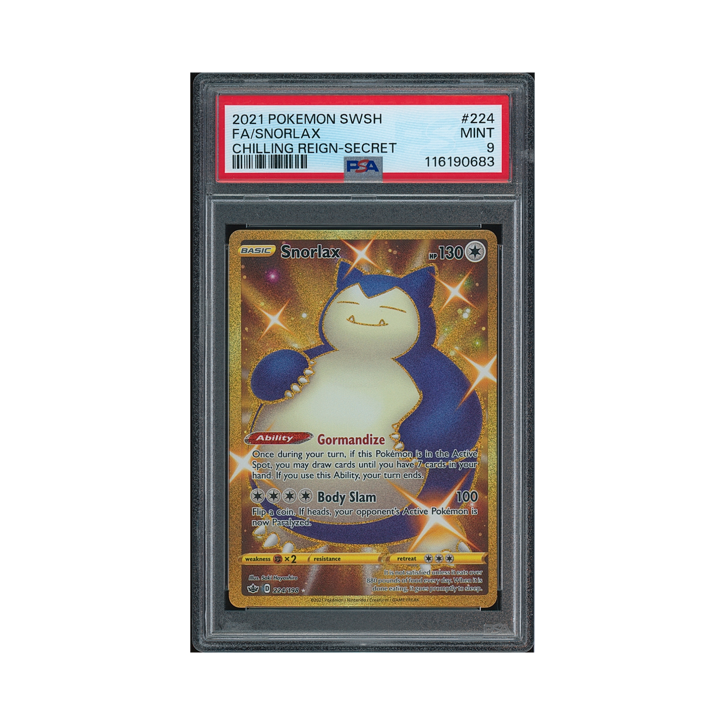 2021 Pokémon Sword & Shield Chilling Reign Snorlax #224 PSA 9
