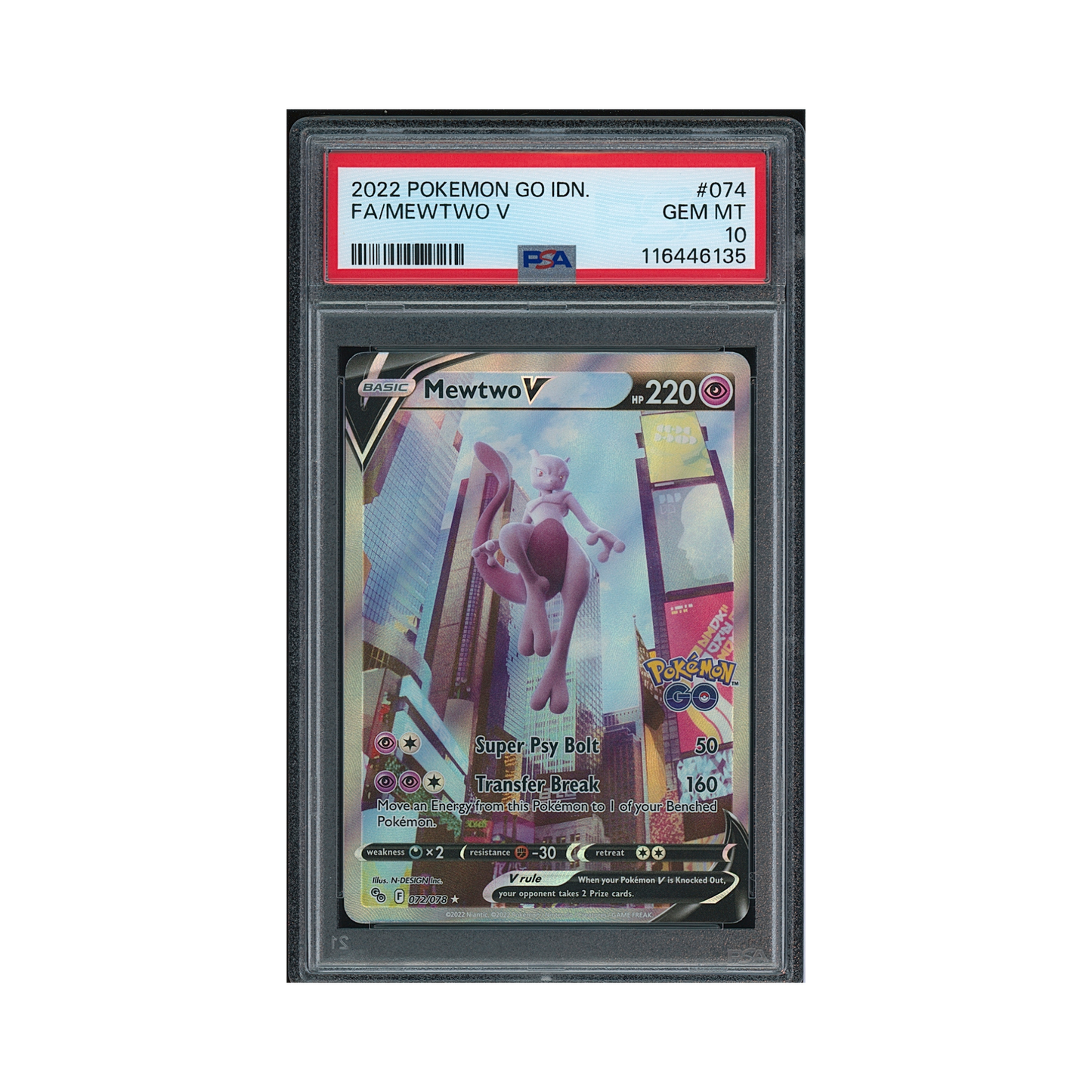 2022 Pokémon Go Mewtwo V #072 PSA 10 (Misslabel)