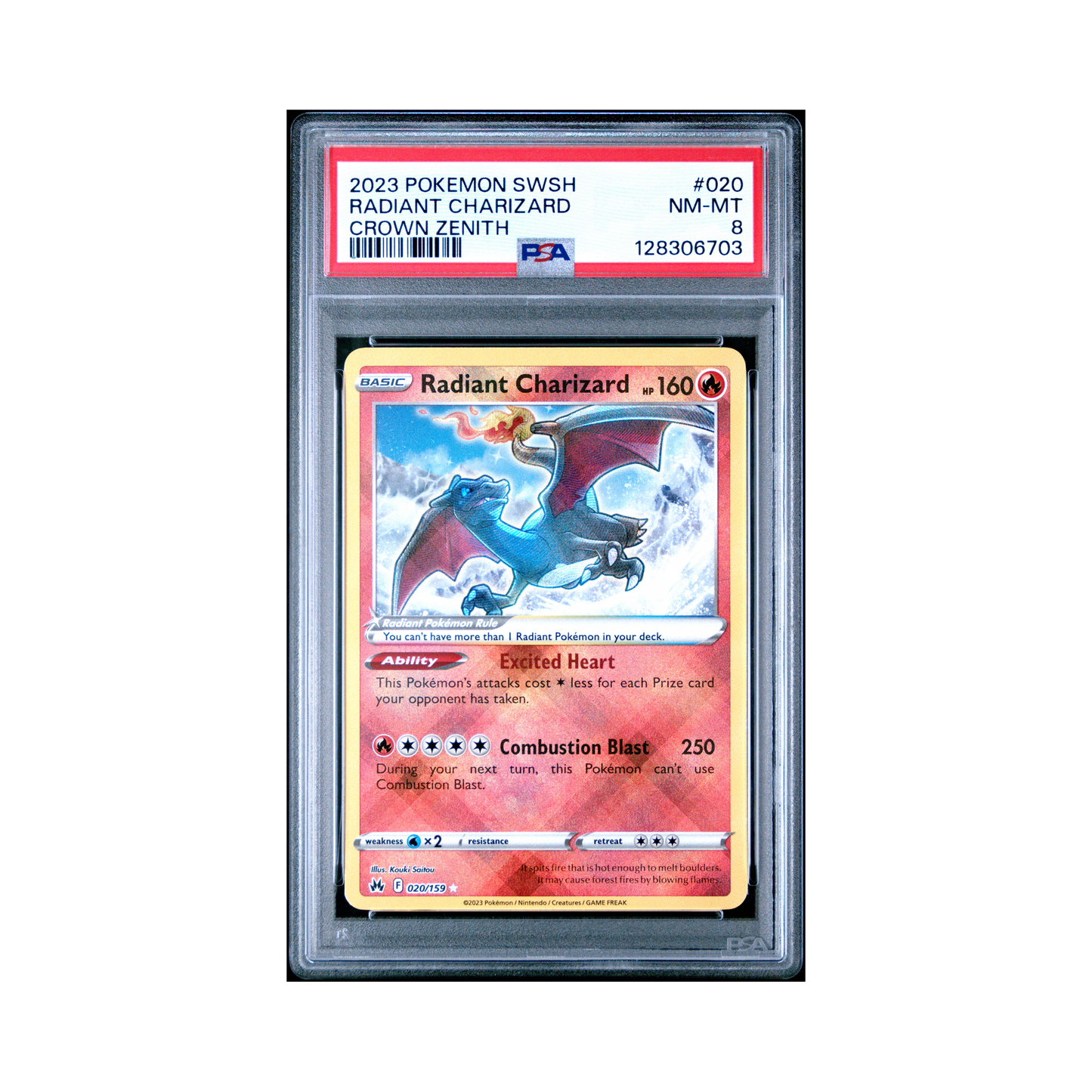 2023 Pokémon Sword And Shield Crown Zenith Radiant Charizard #020 PSA 8