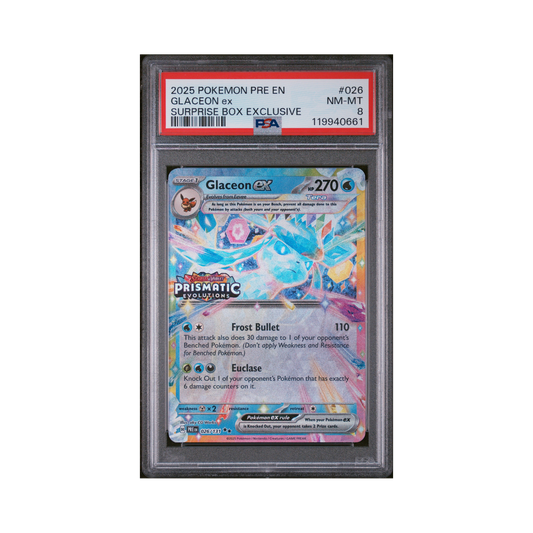 2025 Pokémon Prismatic Evolutions Glaceon EX #026 PSA 8