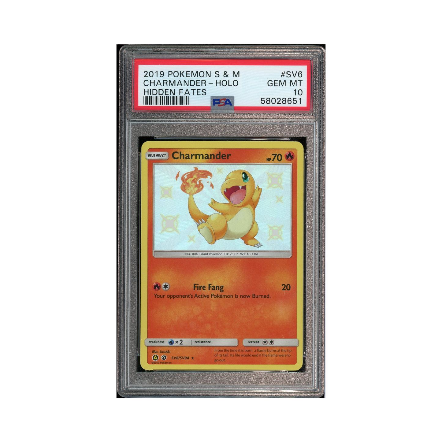 2019 Pokémon Sun & Moon Hidden Fates Charmander #SV6 PSA 10