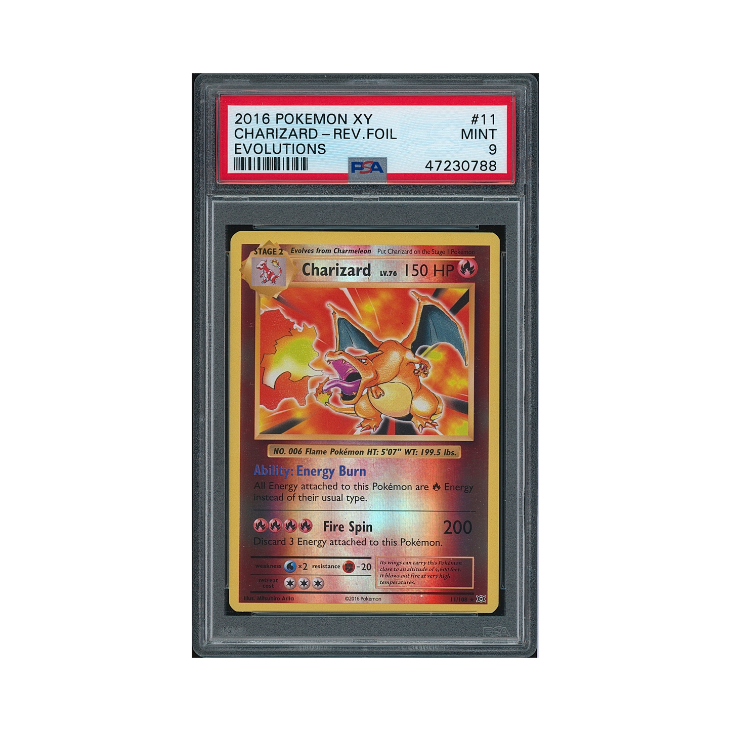 2016 Pokémon XY Evolutions Charizard(reverse Holo) #11 PSA 9