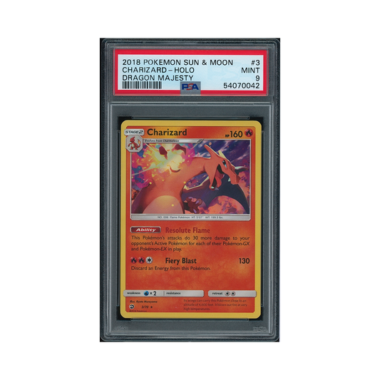 2018 Pokémon Sun & Moon Dragon Majesty Charizard #3 PSA 9