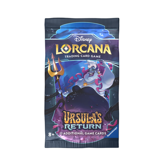 Sealed Disney Lorcana Ursula’s Return Booster Pack with 12 randomized cards featuring villain-themed artwork and expansion branding