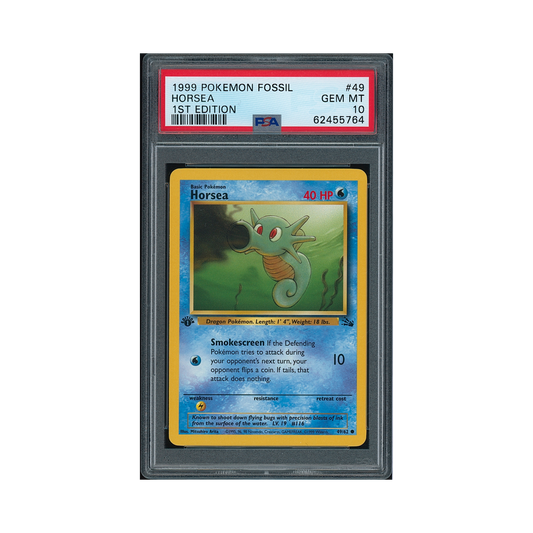 1999 Pokémon Fossil 1st Edition Horsea #49 PSA 10
