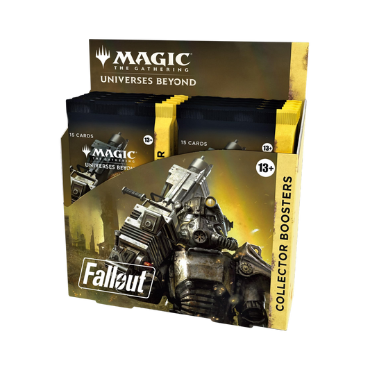 Sealed Magic: The Gathering Fallout Collector Booster Box with 12 premium booster packs featuring exclusive crossover artwork and foil treatments
