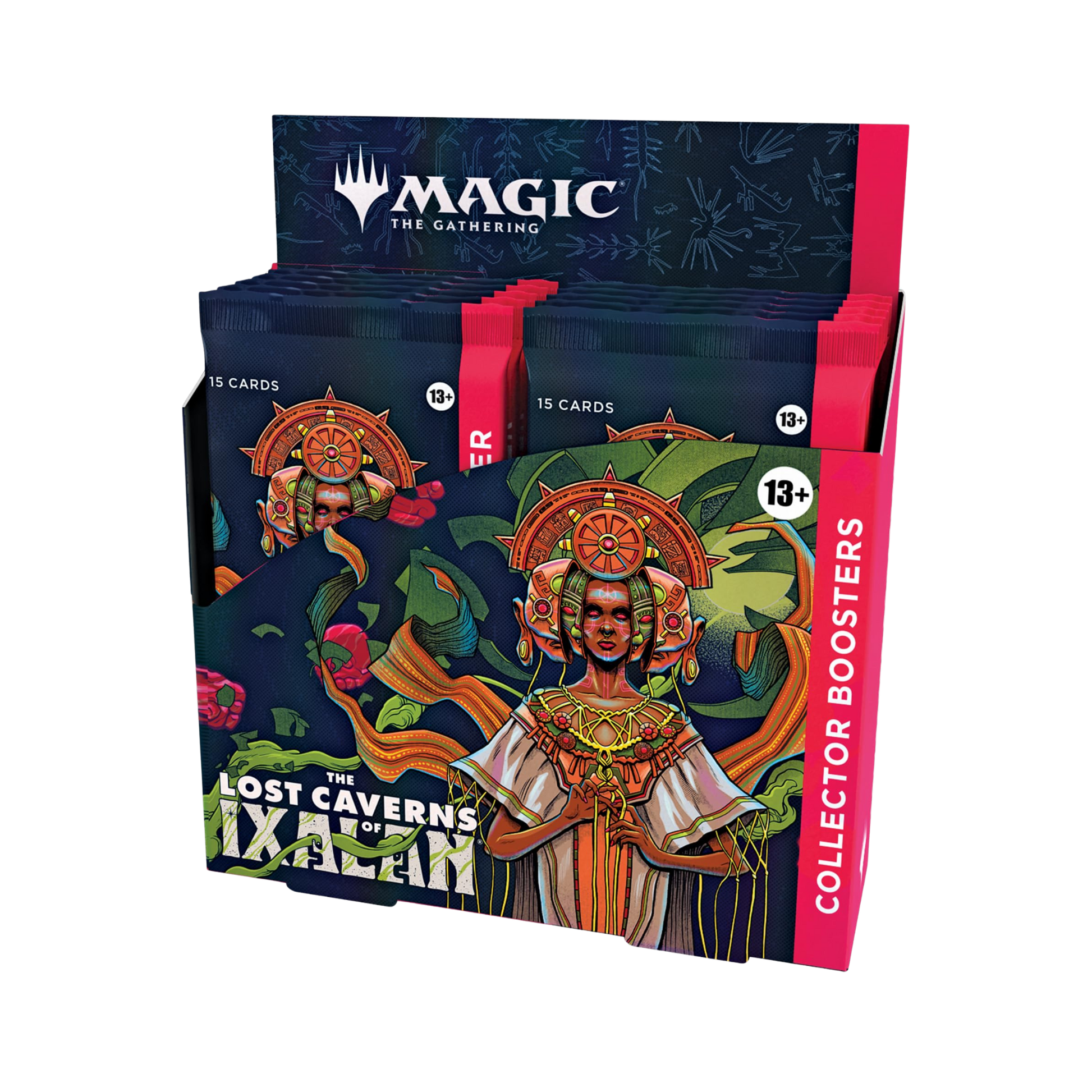 Sealed Magic: The Gathering Lost Caverns of Ixalan Collector Booster Box with 12 premium packs featuring foil treatments and showcase cards