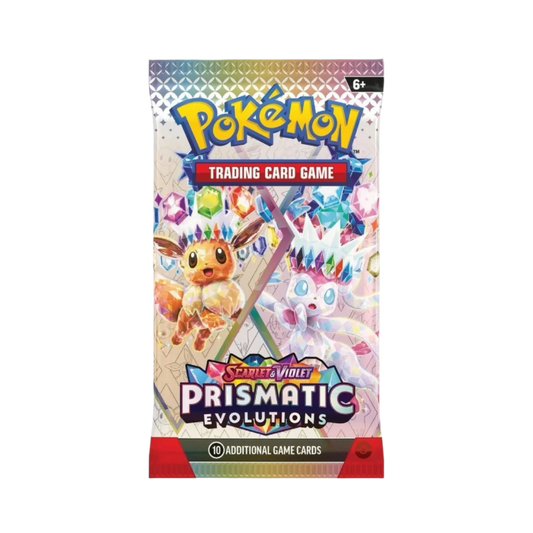 Sealed Pokémon Prismatic Evolutions Booster Pack from Scarlet & Violet SV06 with 10 random cards featuring Eevee and Stellar Tera Pokémon
