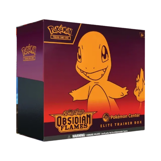 Sealed Pokémon Obsidian Flames Elite Trainer Box Pokémon Center Exclusive with 10 booster packs, 2 Charmander promo cards, sleeves, and accessories