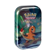 "Sealed Pokémon Kanto Friends Mini Tin with random artwork featuring Pikachu, Charmander, Squirtle, Bulbasaur, or Eevee and 2 booster packs inside"