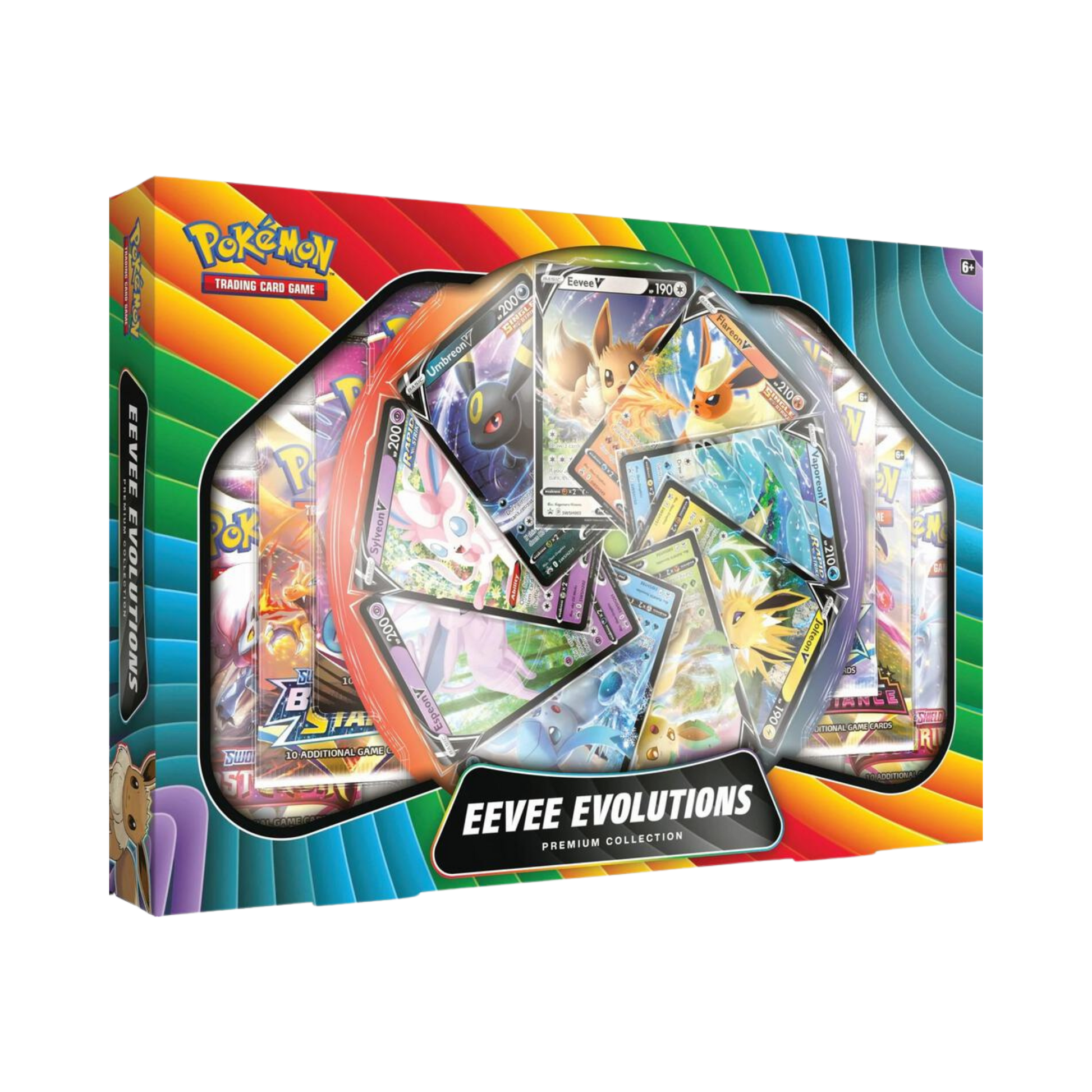 Sealed Pokémon Eevee Evolutions Premium Collection with 9 V promo cards and 9 booster packs featuring Eevee and its Evolutions