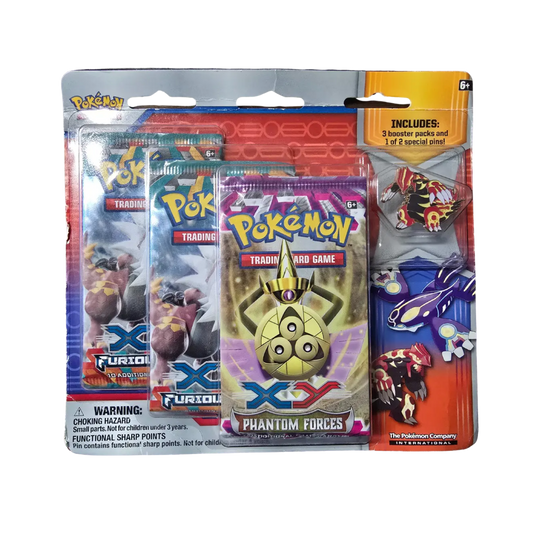 Sealed Pokémon Primal Groudon 3-Pack Blister with Phantom Forces, 2 Furious Fists booster packs, and collector pin
