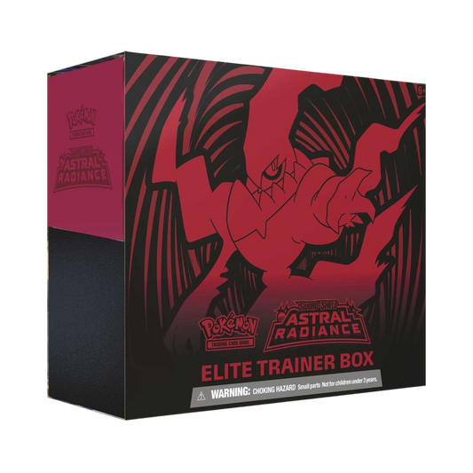 Sealed Pokémon Astral Radiance Elite Trainer Box featuring Darkrai with 8 booster packs, sleeves, dice, and accessories