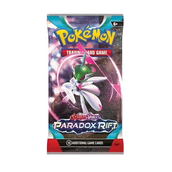 Sealed Pokémon Paradox Rift Booster Pack from Scarlet & Violet with 10 randomized cards and 1 Basic Energy, featuring Ancient and Future Pokémon themes