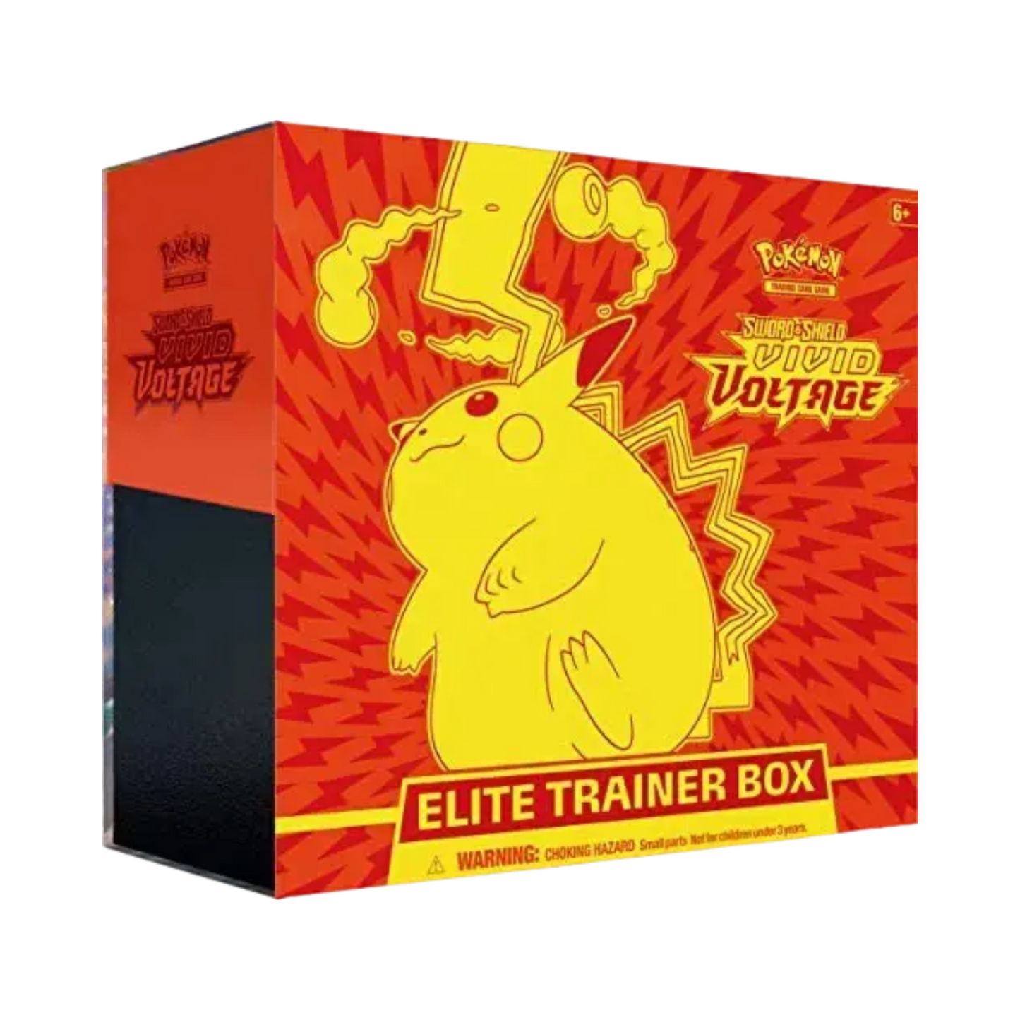 Sealed Pokémon Vivid Voltage Elite Trainer Box featuring Gigantamax Pikachu with 8 booster packs, sleeves, and gameplay accessories