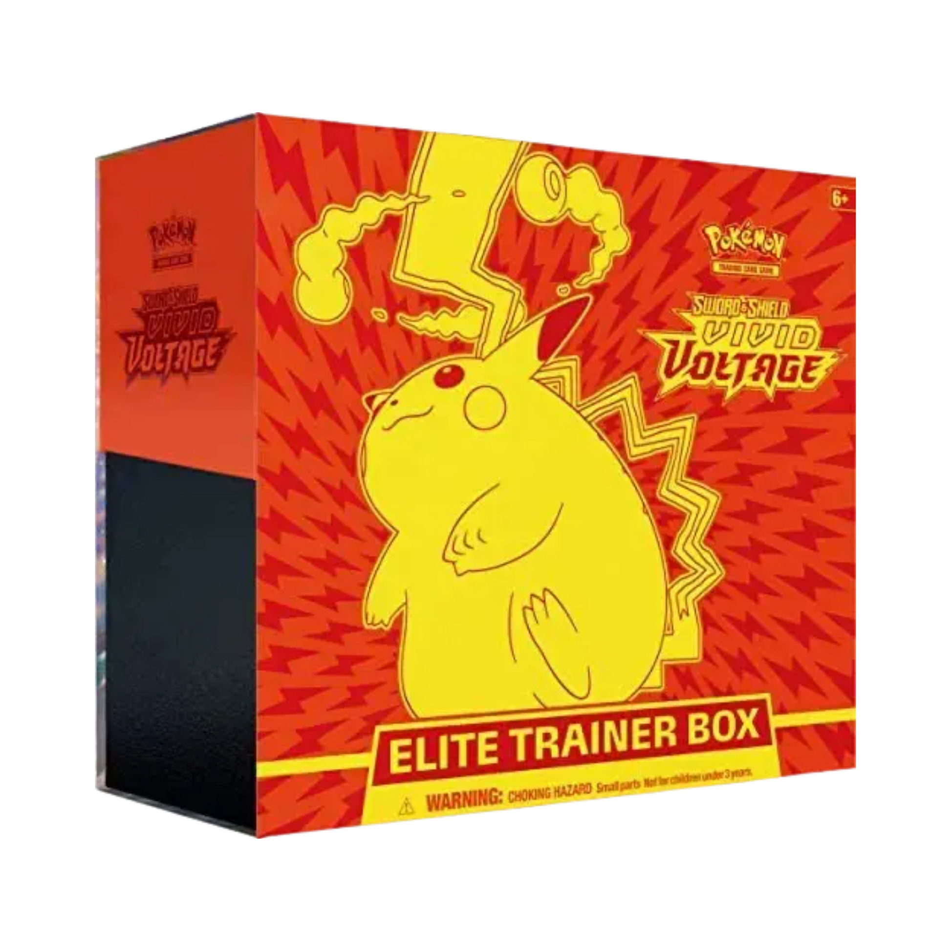 Sealed Pokémon Vivid Voltage Elite Trainer Box featuring Gigantamax Pikachu with 8 booster packs, sleeves, and gameplay accessories