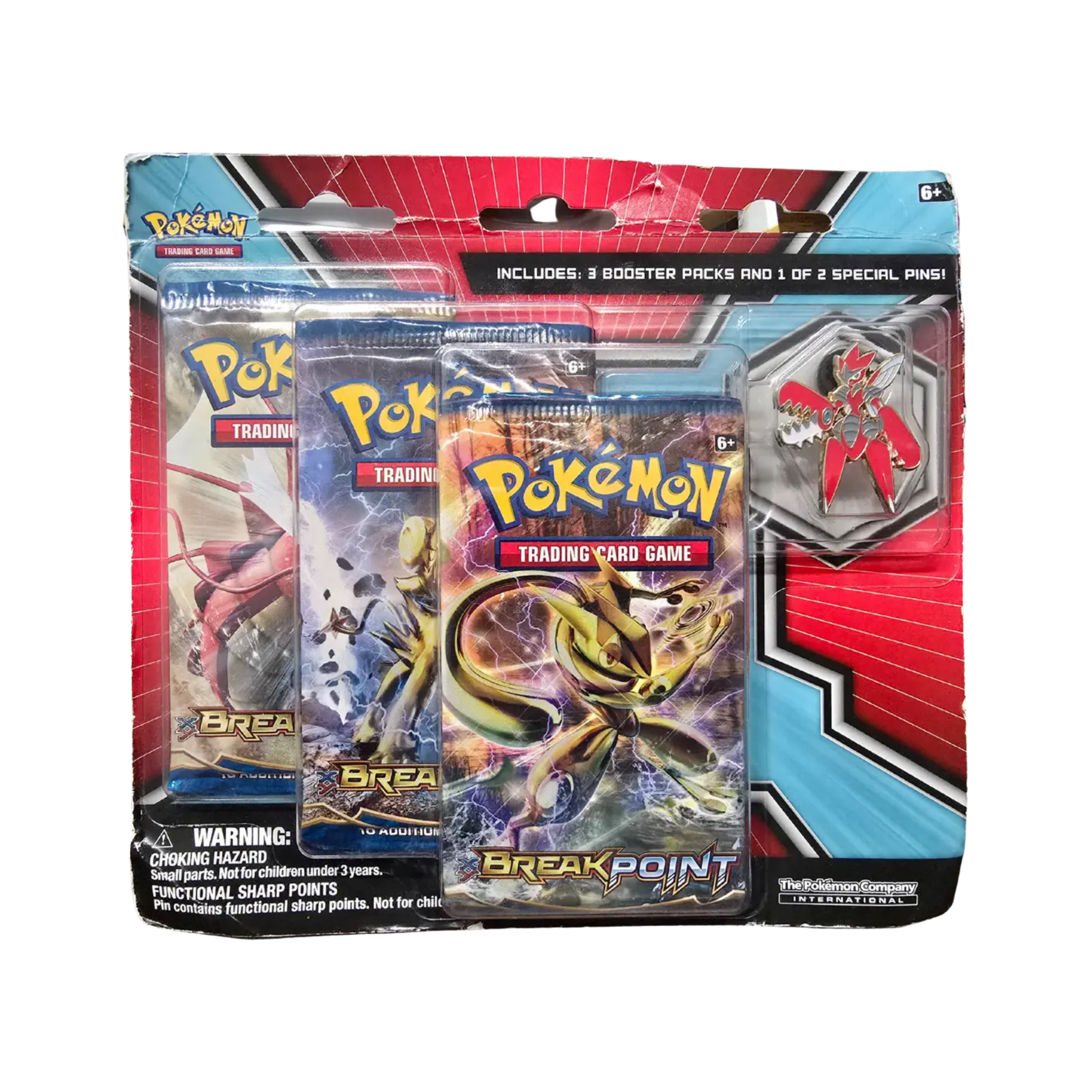Sealed Pokémon XY BREAKpoint 3-Pack Blister with Mega Scizor pin and 3 booster packs in collectible blister packaging