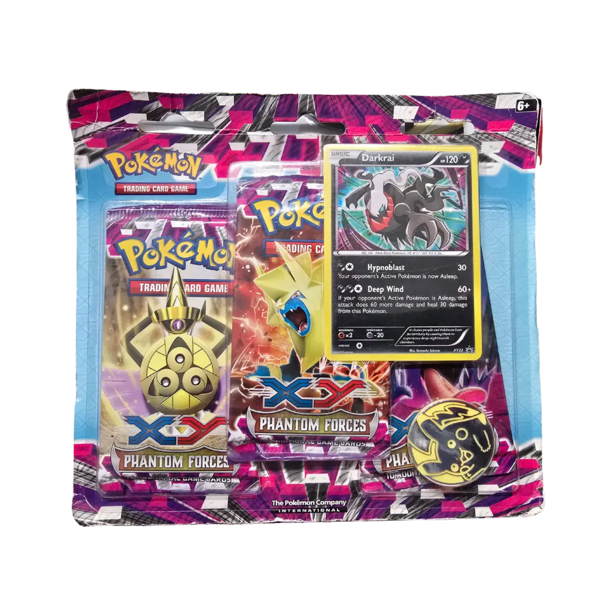 Sealed Pokémon XY Phantom Forces 3-Pack Blister with Darkrai promo card and 3 booster packs in collectible blister packaging