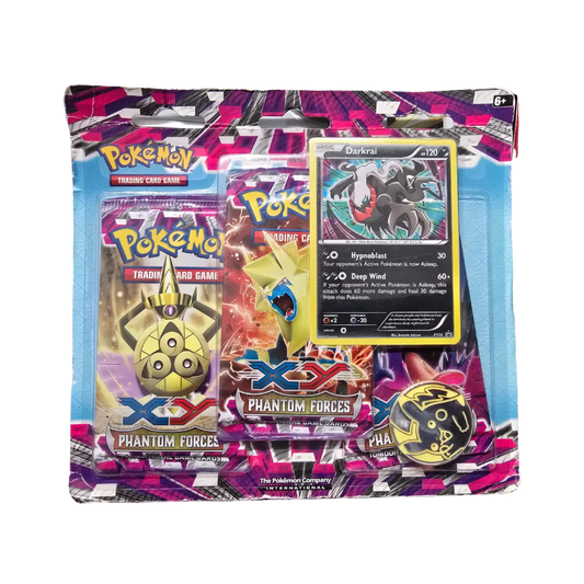 Sealed Pokémon XY Phantom Forces 3-Pack Blister with Darkrai promo card and 3 booster packs in collectible blister packaging