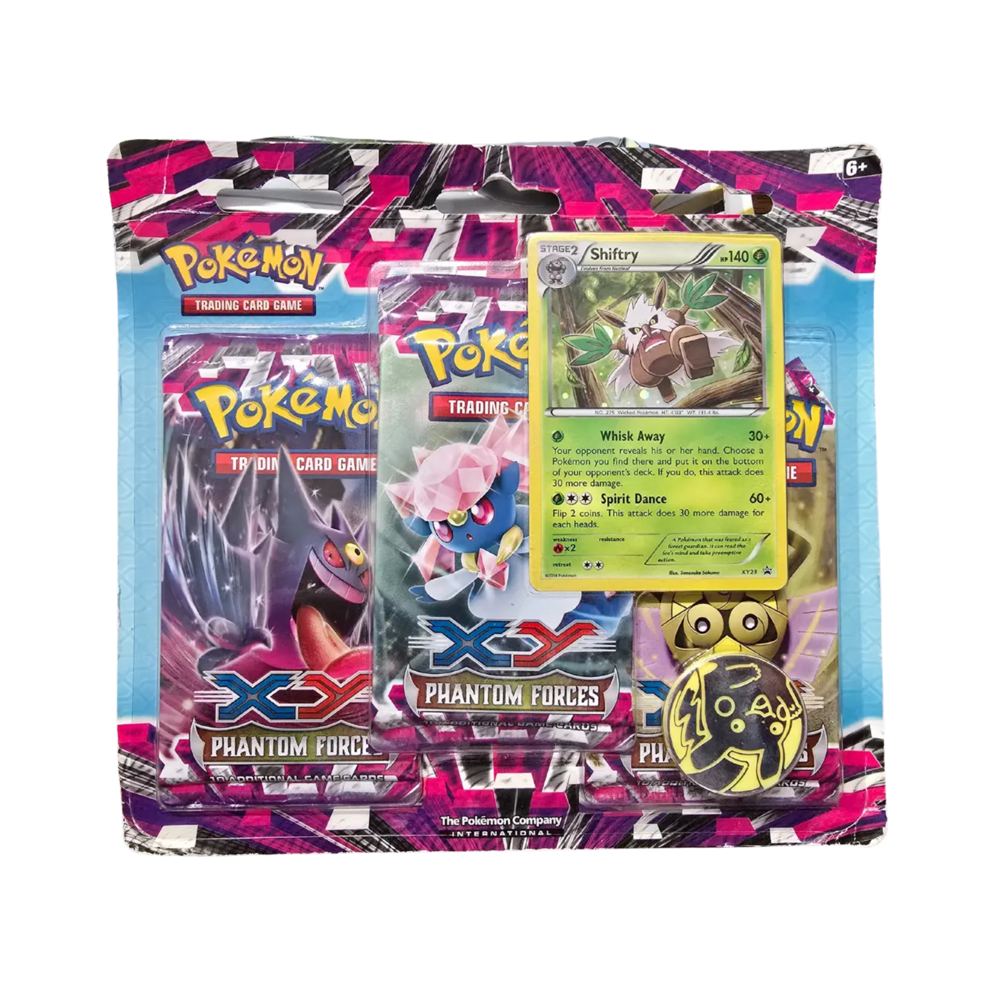 Sealed Pokémon XY Phantom Forces 3-Pack Blister with Shiftry promo card and three booster packs in collectible blister packaging