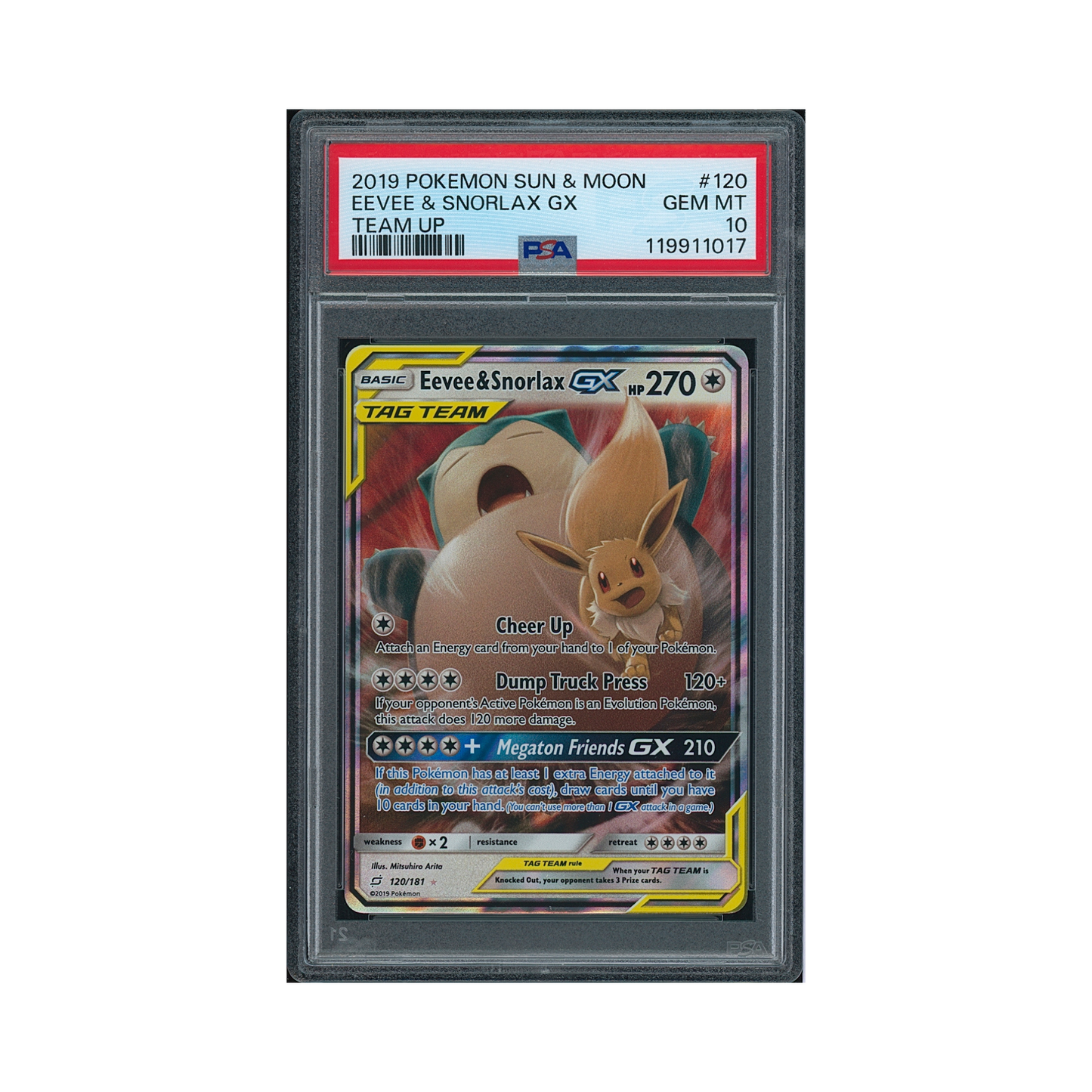 2019 Pokemon Sun & Moon Team Up Eevee & Snorlax GX #120 PSA 10