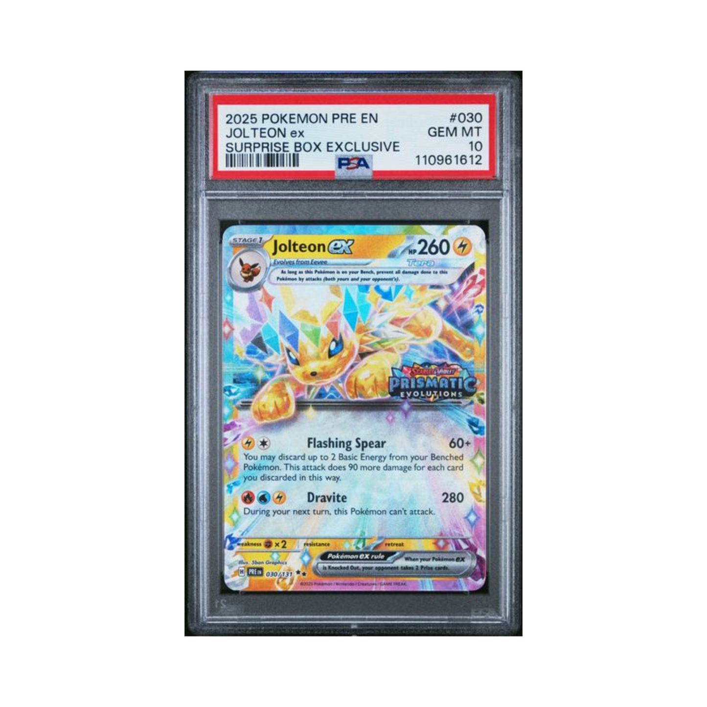 2025 Pokemon S&V Prismatic Evolution Surprise Box Promo Jolteon Ex #30 PSA 10