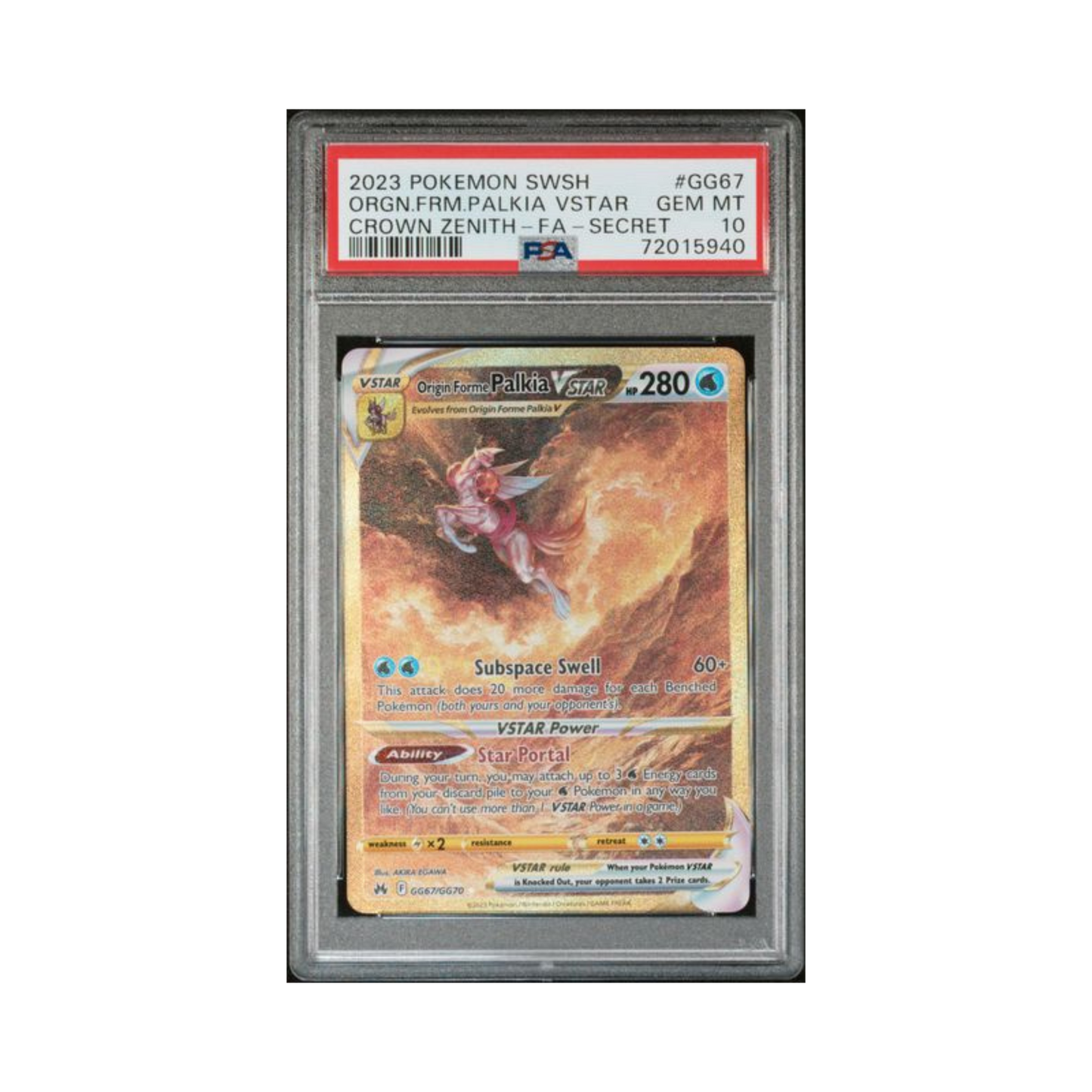 2023 Pokemon SWSH Crown Zenith FA Secret Rare Origin Form Palkia VSTAR #GG67 PSA 10