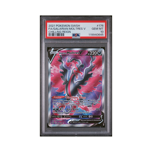 2021 Pokémon Sword & Shield Chilling Reign Galarian Moltres V #176 PSA 10