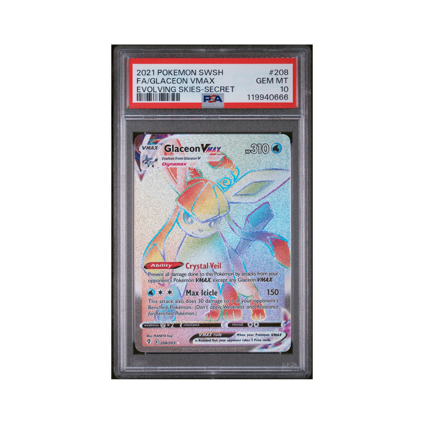 2021 Pokémon Sword & Shield Evolving Skies Glaceon VMAX #208 PSA 10