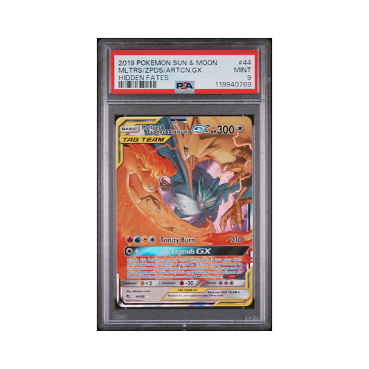 2019 Pokémon Sun & Moon Hidden Fates Moltres & Zapdos & Articuno GX #44 PSA 9