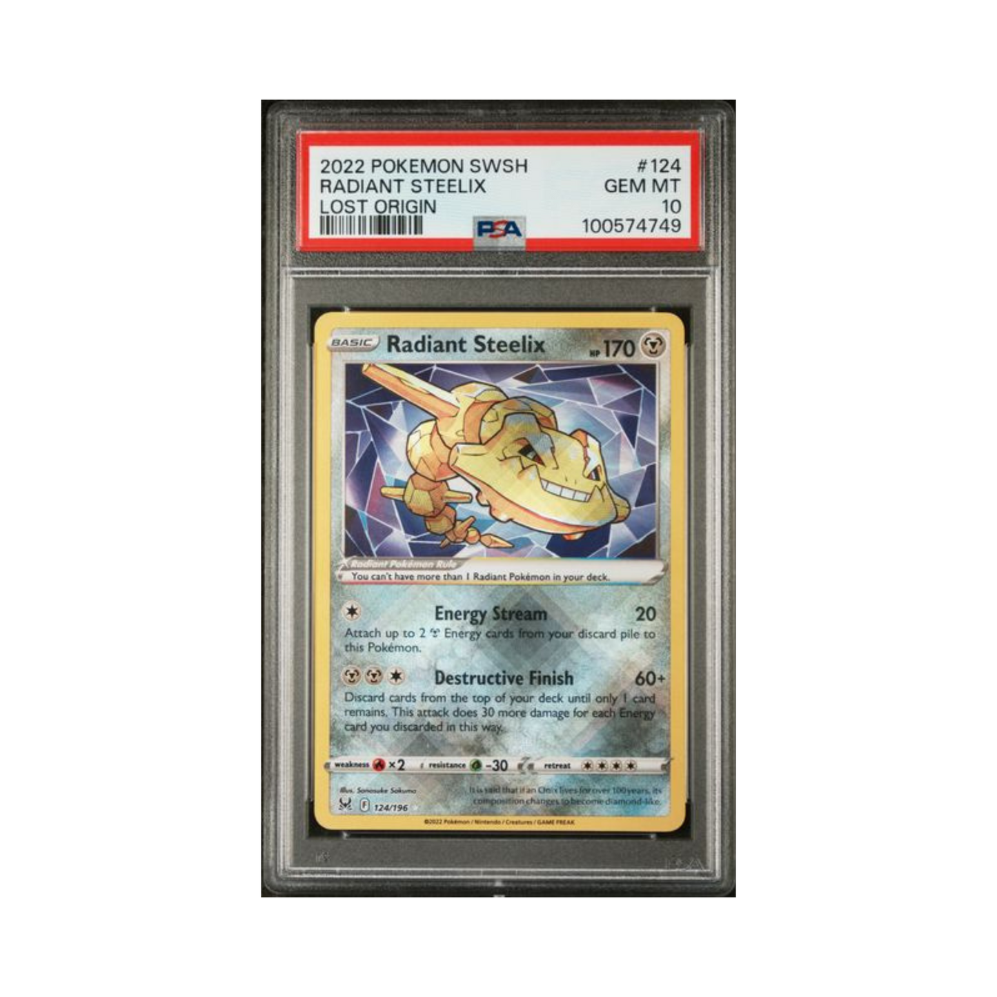 2022 Pokemon SWSH Lost Origin Radiant Steelix #124 PSA 10